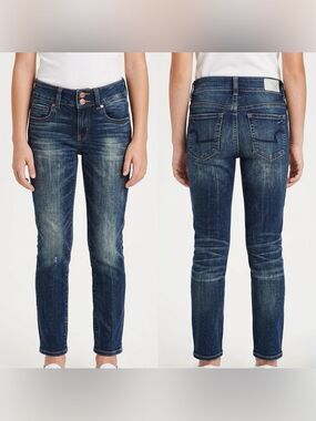 American Eagle Outfitters Juniors Dark Blue Cropped Slim Straight Jeans Size 0